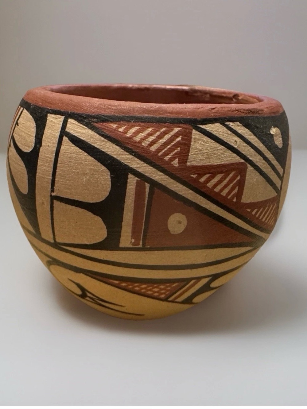 Vintage Hand-Painted Collectible Miniature Pottery Bowl Jemez Pueblo New Mexico